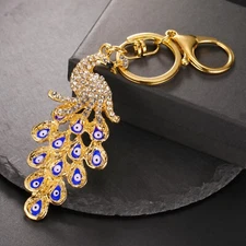 Evil Eye Peacock Zircon Pendant Alloy Gold Keychain Animal Jewelry