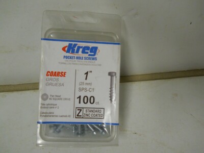 Kreg Pocket Hole Screws 100 ct 1'' SPS-C1 Zinc Coated Coarse #2 SQ Drive Pan Head