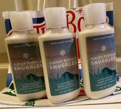 3 BATH & BODY WORKS SLEIGH RIDES & SNUGGLES 24 HR MOISTURE BODY LOTION 8 oz NEW