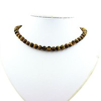 Halskette Perlen Tigerauge Matt 8 Mm Kette Aus Edelstahl