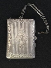 Antique Victorian Sterling Silver Chatelaine Dance Compact Coin Purse Embossed