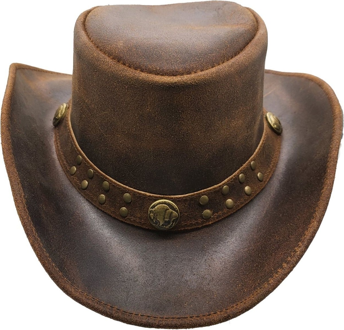 100% Genuine leather cowboy hat Distressed Brown Leather Cowboy Hat - Premium Western  main image 2