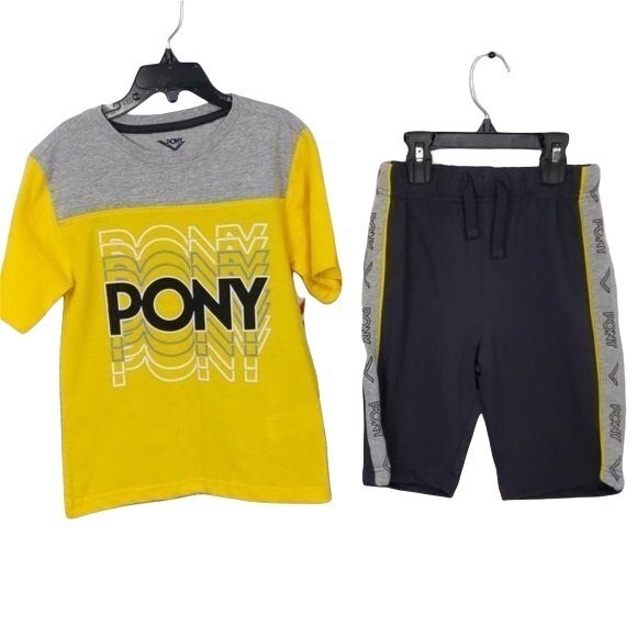 Pony set corto per bambini giallo nero e grigio taglia 5 6 (nuovo con etichette) prezzo al pubblico $38