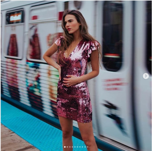 zara sequin dress pink