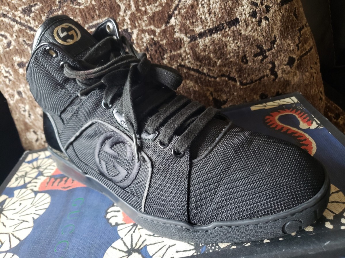 GUCCI Hi Top Black Nylon & Leather Men 8.5 UK/9.5 US $900 | eBay