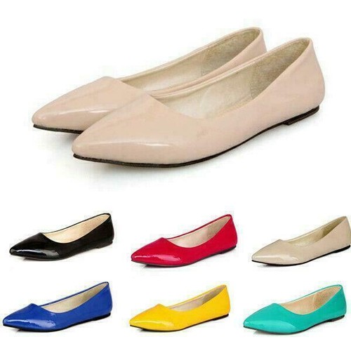 New Womens Ballet Flats Point Toe Pumps Ladies Slip On Casual Shoes Plus Size UK - Picture 1 of 30