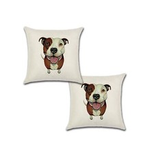 Set of 2 Pillow Covers 18x18, American Bulldog Design Linen Fabric 45x45cm