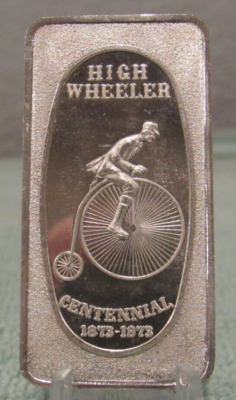 Vintage High Wheeler Bicycle 1 Troy Oz .999 Silver Bar - 1973