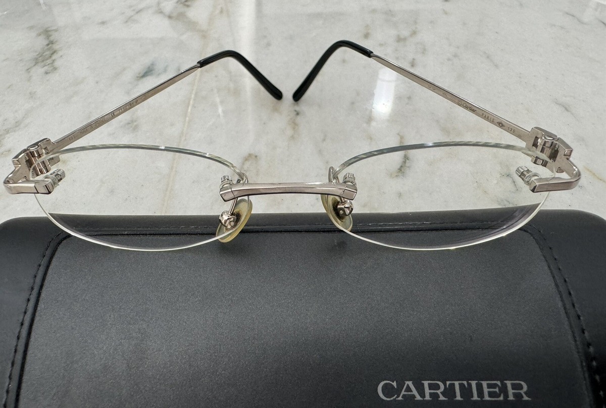 AUTHENTIC CARTIER RIMLESS FRAME 16/135 18KT WHITE GOLD DOUBLE C