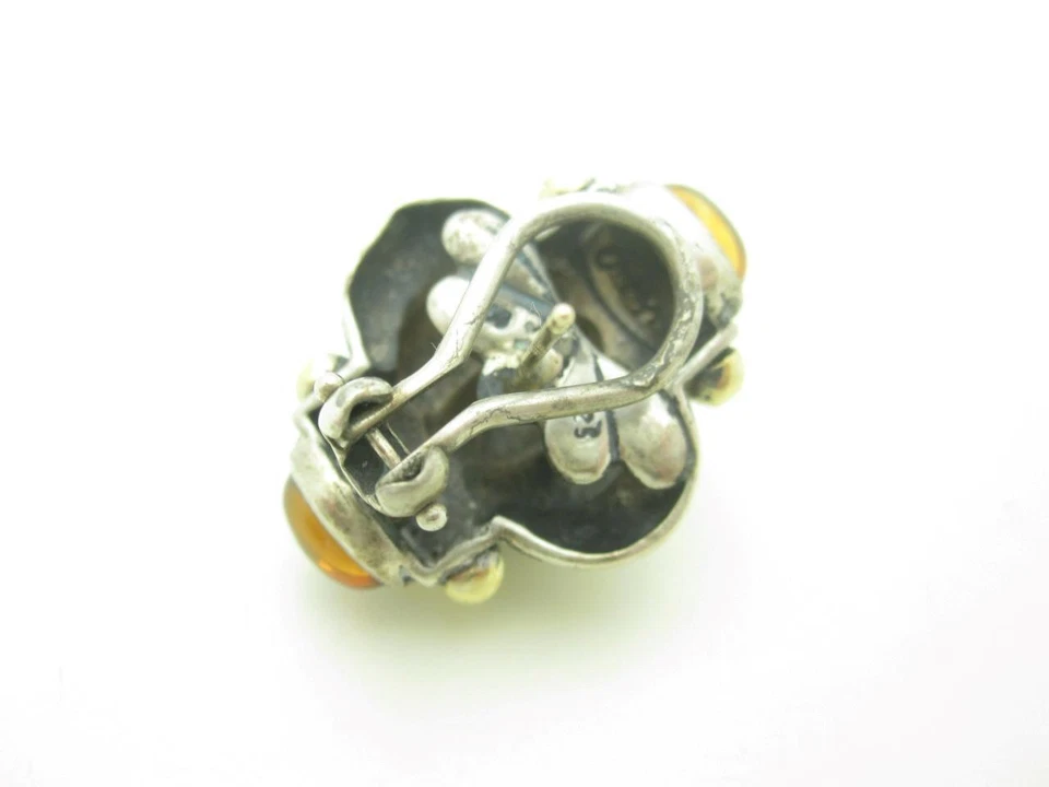 Pendientes de citrino cúpula acanalada de plata de ley y oro de 18 quilates de caviar de Lagos - A Foto 4 de 4