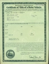 1956 NC Title Of Motor Vehicle For a 1950 FORD 2 DR WALTER POTEAT