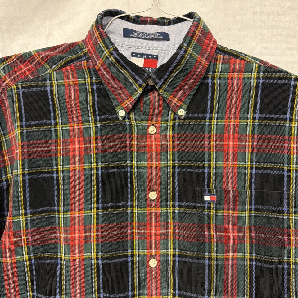 Tommy Hilfiger Shirt Mens L Flannel Red Multi Plaid Holiday Christmas Outdoor - Image 2 of 4