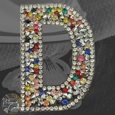Letter D Multicolor Rhinestone Iron On Patch Applique Embellishment