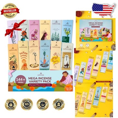 Incense Sticks 144 Count - Upcycled Flowers, 12 Unique Aromas, Slow Burn