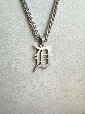 Detroit Tigers Necklace - D Pendant - 5mm Cuban - 22'' Silver Chain - Baseball
