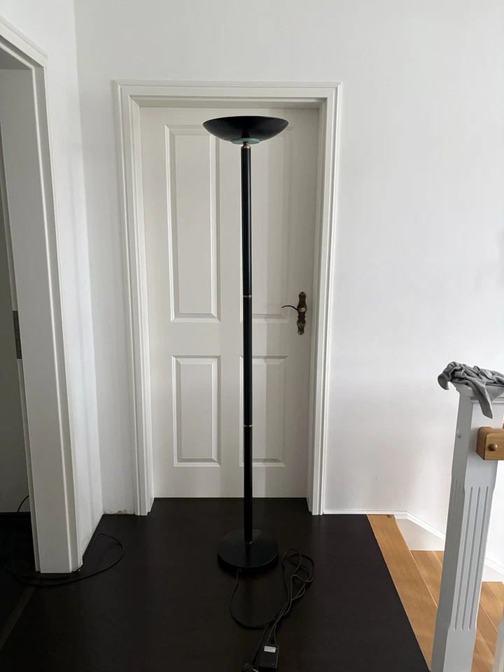 Schwarze Büro-Stehlampe Deckenfluter/Uplight mit Dimmer, Schale, Schalter - Bild 2 von 4