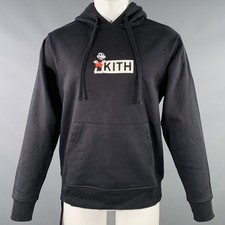 KITH Size XS Black White Logo Cotton Hooded Sweatshirt