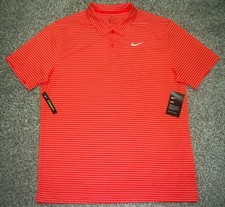 NWT Men's NIKE DRY Dri-Fit Standard Polo L ORANGE Striped w/Swoosh Polyester