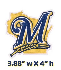 MLB Milwaukee Brewers Baseball Iron On Patch, Sew On Applique, 3.88" wide X 4" h