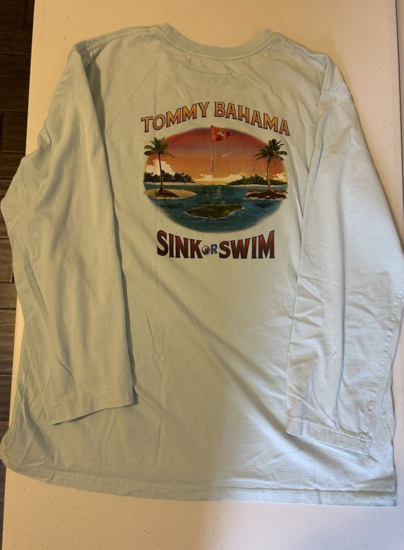 Tommy Bahama Men’s XL Relax Fit Blue Long Sleeve Crew Graphic Tee Logo
