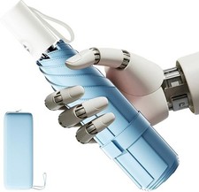 Mini Paraguas Plegable Ligero, Sombrilla Port til A Prueba De Viento, Color Azul