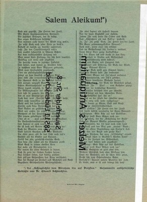 Schwechten / Dühring. Salem Aleikum. Original-flugblatt 1906  RAR !