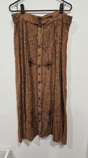 Vintage Embroidered Brown Viscose Button Front Maxi Skirt