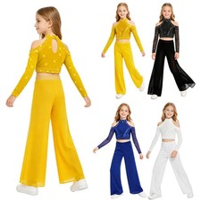 Kids Girls Crop Top With Pants For Dance Competition Dance Costume Gymnastic