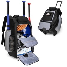 Rolling Baseball Backpack with Wheels, Softball Catchers Equipment Bag Holds ...