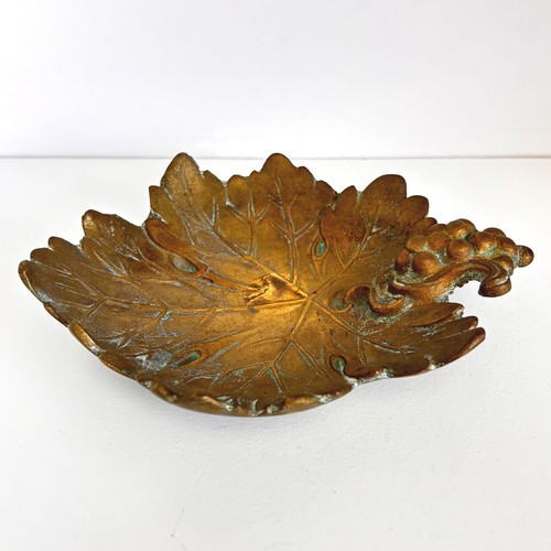 Vintage Brass Small Trinket Dish Leaf Catchall Tray Dish