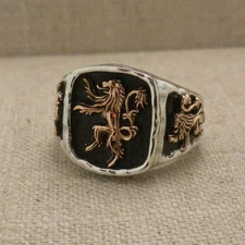 Sterling Silver & Bronze Celtic Scottish Rampant Signet Ring Size 9.25