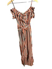 Gap Womens M Ruffled Off-Shoulder Geometric Print Maxi Dress With Tie Waist Mult