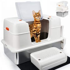 Stainless Steel Litter Box with Lid, Easy to Clean and NO Absorb Odor, Extra ...