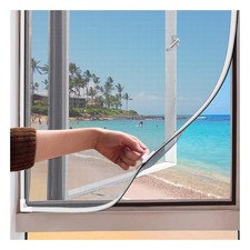 Window Screen Adjustable 40x59in Magnetic Window Screen Replacement, White Fr...