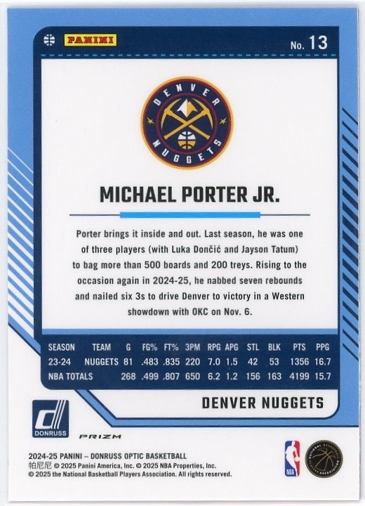 2024-25 Panini Donruss Optic - Michael Porter Jr. #13 Pink Hyper