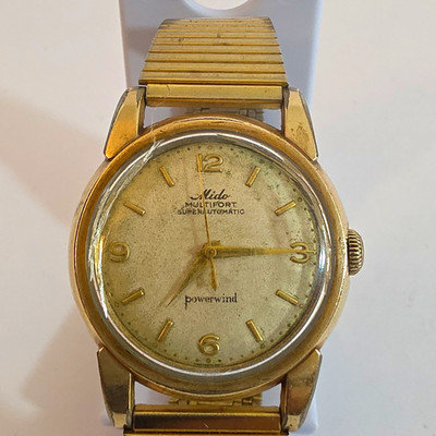 Mido Multifort Powerwind Automatic Water Resistant Antimagnetic Gold Beige 1950s