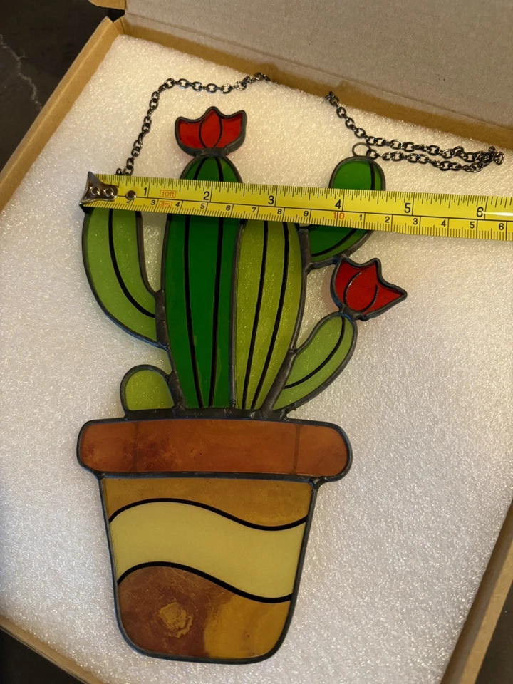 Ручной работы витражное стекло кактус Suncatcher - красочное растение окно подвесной декор - Изображение 3 из 4