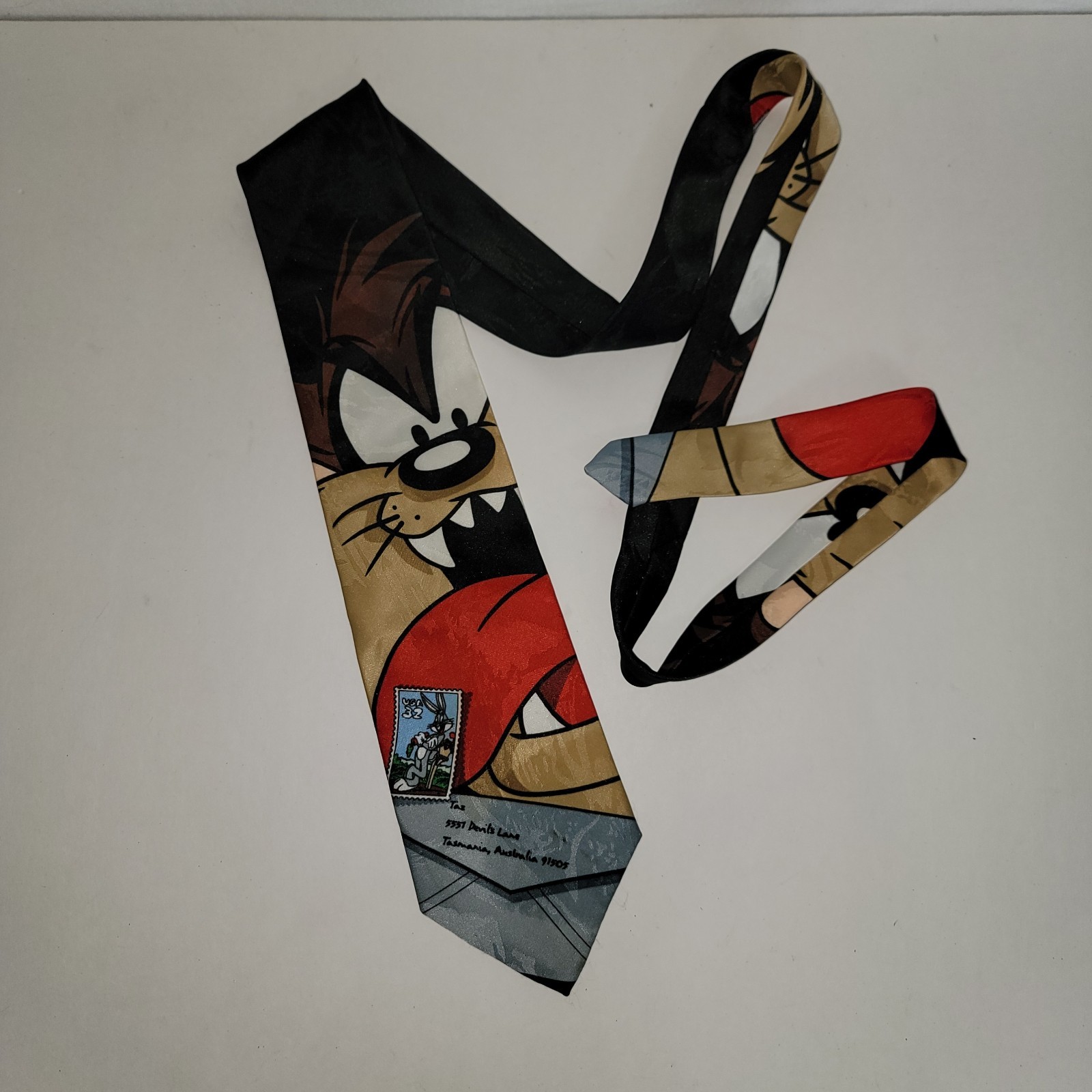 Vintage Looney Tunes Stamp Collection USPS Necktie Tie  1997 Tasmanian Devil Taz