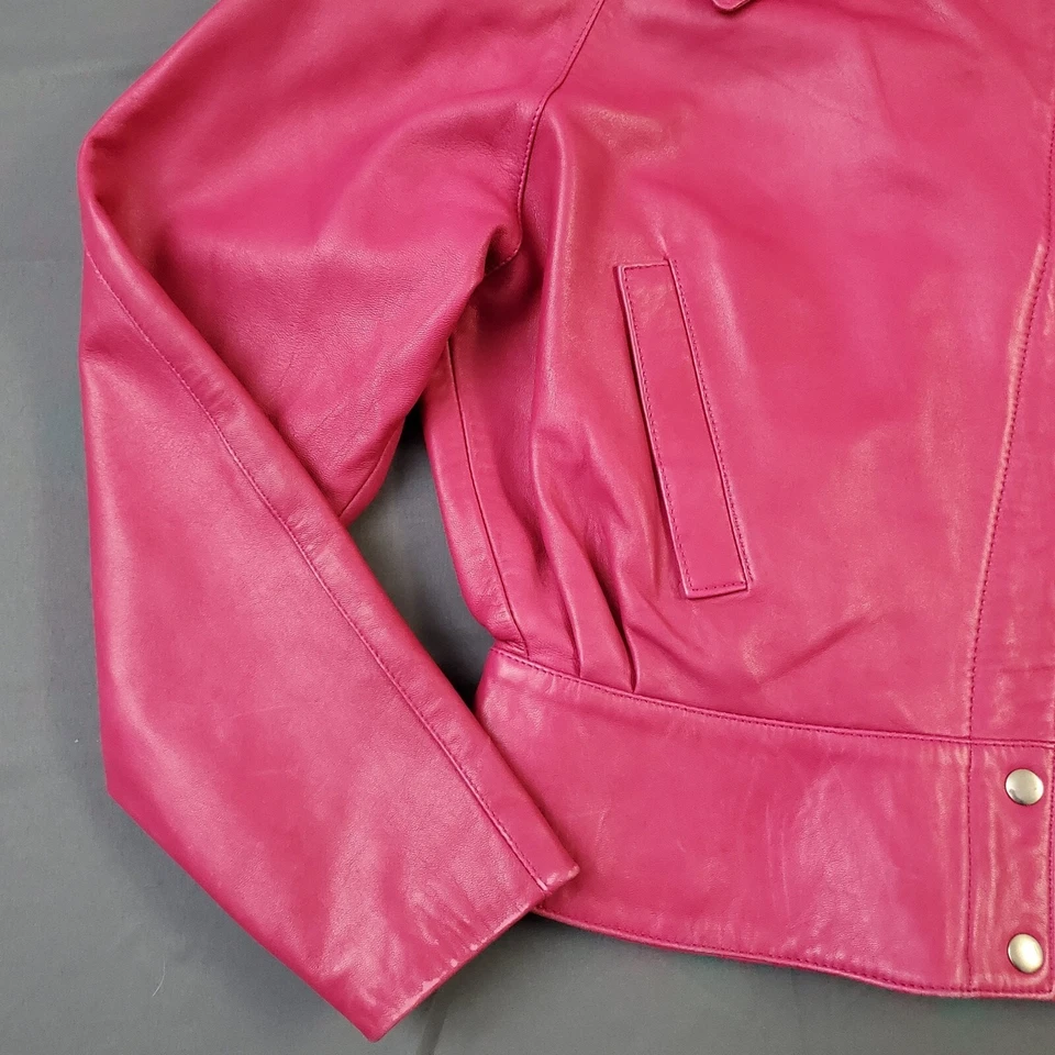Michael Hoban North Beach Moto Jacket Women 5/6 Long Sleeve Leather Pink Vintage - Image 3 of 4