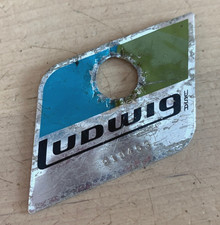 LUDWIG Blue Olive BADGE 70s 80s Vtg Pointy Corners Ser 910453 Logo Plate Emblem