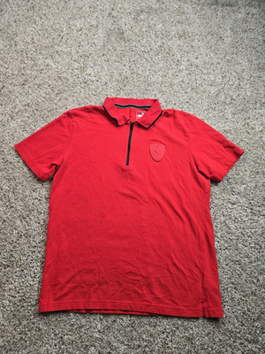 Puma Ferrari Polo Shirt Mens Medium Red F1 Scuderia Short Sleeve 1/4 Zip