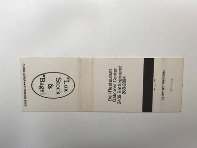 AY345 Matchbook Cover Lox Stock & Bagel Deli Restaurant, Oakcrest Center