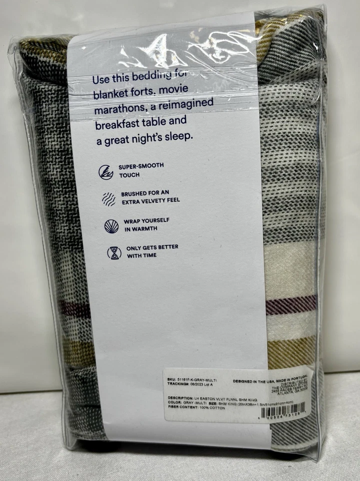 New! The Company Store 5 Oz. Velvet Flannel King Sham 100% Cotton Gray-multi - Image 2 of 4