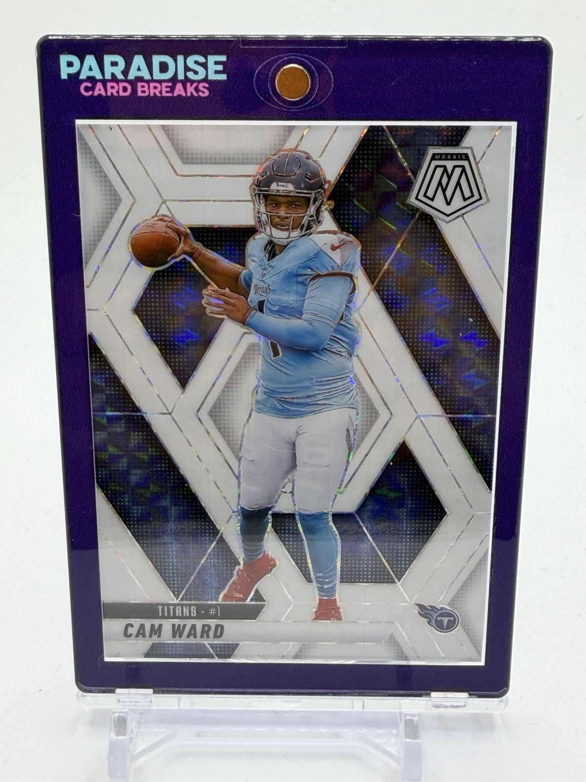 2025 Mosaic Football Cam Ward RC #382 Mosaic White Prizm /25 Rookie QB Titans!