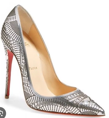 CHRISTIAN LOUBOUTIN Kristali 120Mm Argent Laser Découpé Pompes Chaussures - Photo 1/4