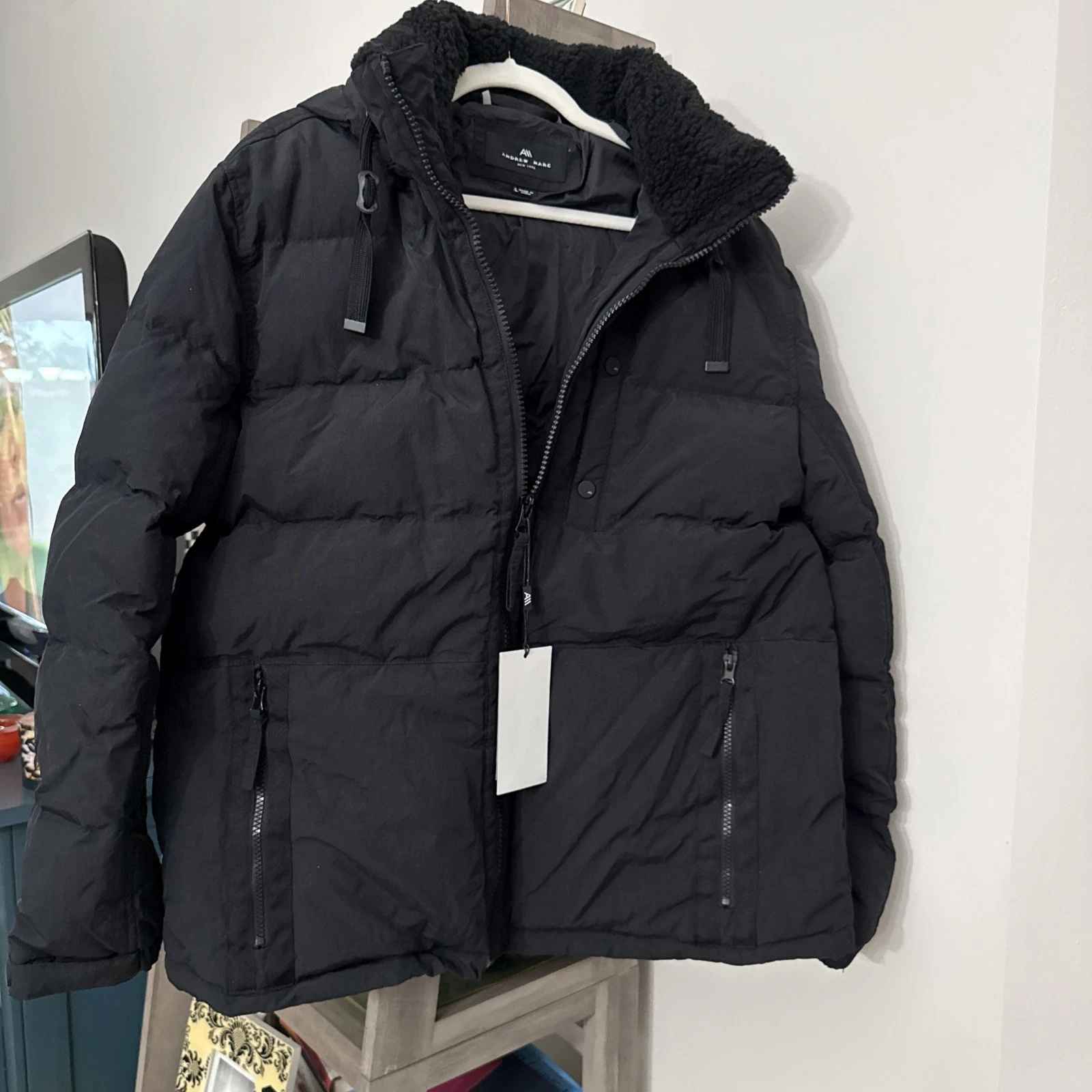 Andrew Marc Men's Water Resistant Hubble Down Jacket Black Large W Hood NWT