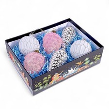 6-pc Christmas Ball Ornament Set Glass Tree Decoration Set Pink and Silver