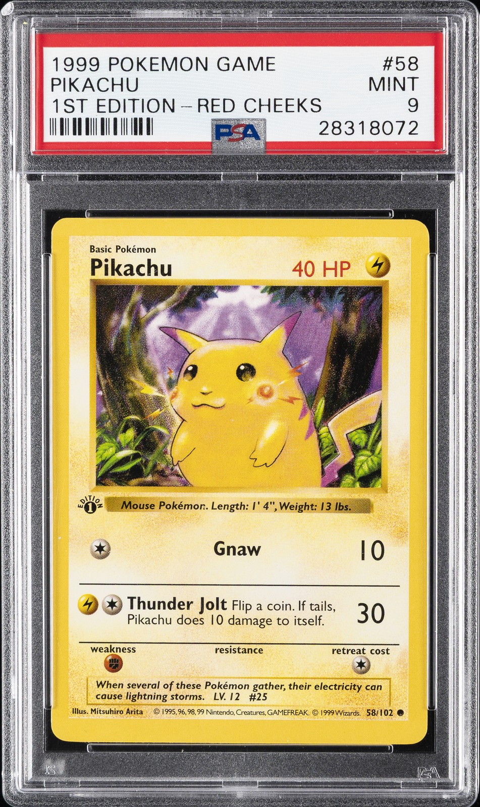 1999 POKEMON BASE SET 1ST EDITION-RED CHEEKS #58 PIKACHU PSA 9