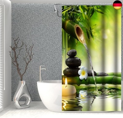 SDOTPMT 90x183cm Spa Bambus Duschvorhang Grün Laub Aromatisch Kerzen Wasser