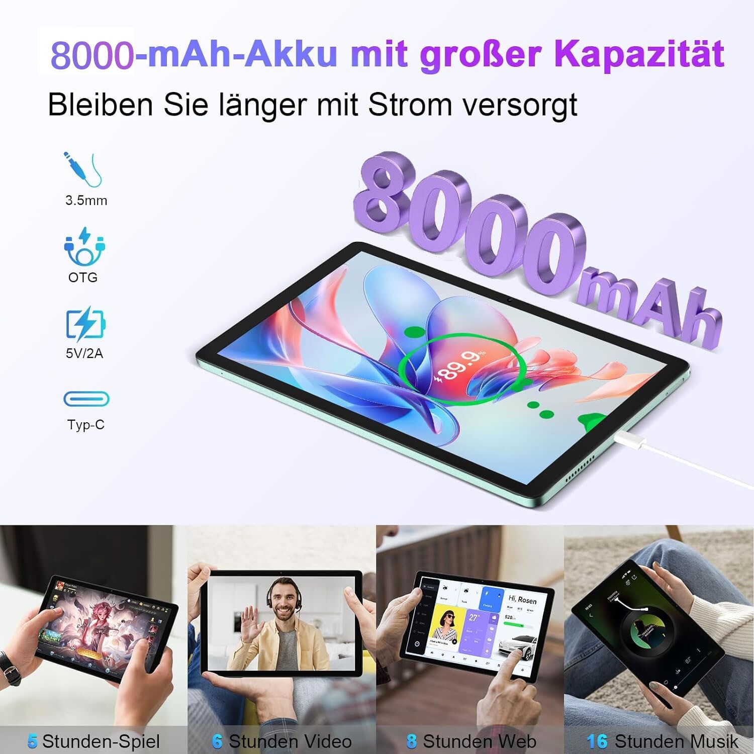 G16 Tablet 10.1 Zoll Android 12 Tablet Ohne Vertrag 8GB+256GB 8000mAh